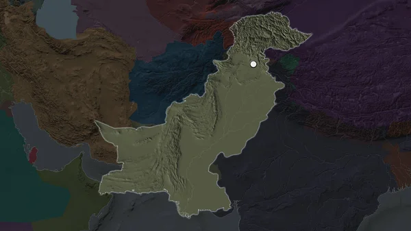 Zona Evidențiată Pakistanului Punct Capitală Harta Desaturată Vecinătății Sale Harta — Fotografie, imagine de stoc