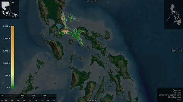 Quezón Provincia Filipinas Datos Sombreado Colores Con Lagos Ríos Forma — Foto de Stock