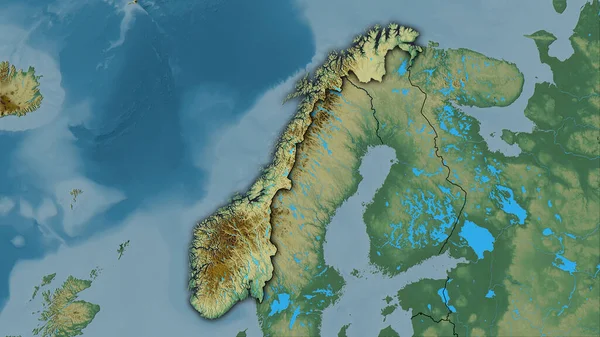 Norwegen Auf Der Topographischen Reliefkarte Der Stereographischen Projektion Rohe Komposition — Stockfoto