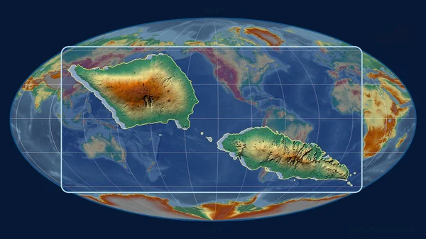 Zoomed Widok Samoa Zarys Linii Perspektywy Wobec Globalnej Mapy Projekcji — Zdjęcie stockowe