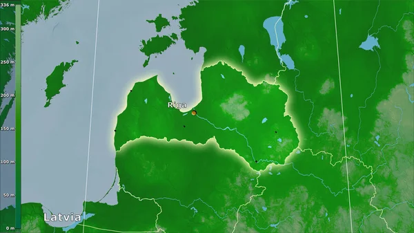 Fizyczna Mapa Terenie Łotwy Projekcji Stereograficznej Legendą Kompozycja Główna — Zdjęcie stockowe