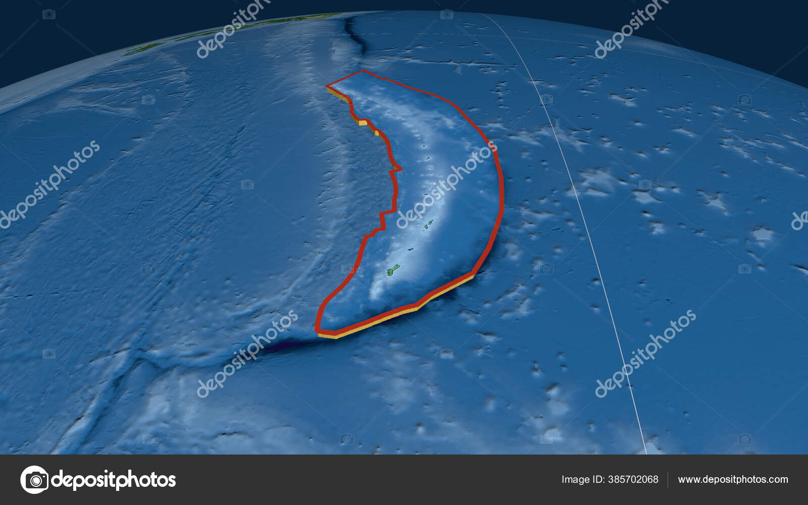 Mariana Tectonic Plate Extruded Globe Topographic Map Rendering Stock