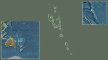 Vanuatu 'ya ve bölgedeki konumuna ve geniş çaplı bir dünya haritasının merkezine yakın çekim. Uydu görüntüleri