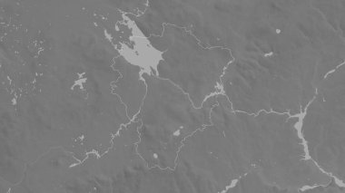 Yaroslavl, Rusya bölgesi. Gölleri ve nehirleri olan gri tonlu bir harita. Ülke alanına göre şekillendirilmiş. 3B görüntüleme