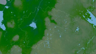 Novgorod, Rusya bölgesi. Gölleri ve nehirleri olan renkli gölge verileri. Ülke alanına göre şekillendirilmiş. 3B görüntüleme
