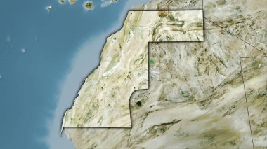 Uydu D haritasında Batı Sahra bölgesi stereografik projeksiyonda - koyu parlak dış hatları olan raster tabakalarının ham bileşimi