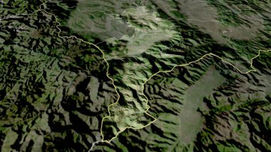 Prizren - Kosova 'nın ilçesi yakınlaştırıldı ve altı çizildi. Uydu görüntüleri. 3B görüntüleme