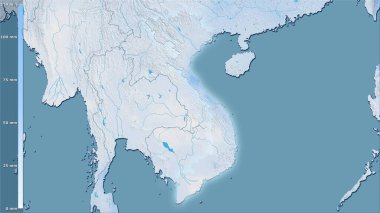 Vietnam bölgesinin en kurak ayının efsanevi stereografik projeksiyonla yağışı - ışık saçan ana hatlı raster tabakalarının ham bileşimi