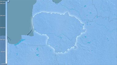 Litvanya bölgesinin en sıcak çeyreğinin efsanevi stereografik projeksiyonla yağışı - ışığın parladığı ana hatlı raster tabakalarının ham bileşimi