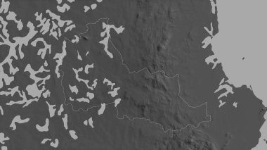 Dowa, Malawi bölgesi. Gölleri ve nehirleri olan gri tonlu bir harita. Ülke alanına göre şekillendirilmiş. 3B görüntüleme
