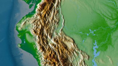 Amazonlar, Peru bölgesi. Gölleri ve nehirleri olan renkli gölge verileri. Ülke alanına göre şekillendirilmiş. 3B görüntüleme