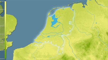 Efsanevi stereografik projeksiyonda Hollanda 'nın en sıcak çeyreğinin ortalama sıcaklığı - ışık saçan ana hatlı raster tabakalarının ham bileşimi