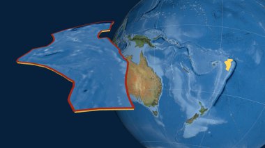 Niuafou tektonik plakası çıkarıldı ve dünyaya karşı sunuldu. Uydu görüntüleri. 3B görüntüleme