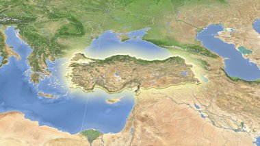 Türkiye ve mahallesi. Uzak eğimli perspektif - şekil parlıyordu. uydu resimleri