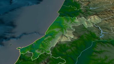 Leiria - Portekiz bölgesi yakınlaştırıldı ve altı çizildi. Ana fiziksel manzara özellikleri. 3B görüntüleme