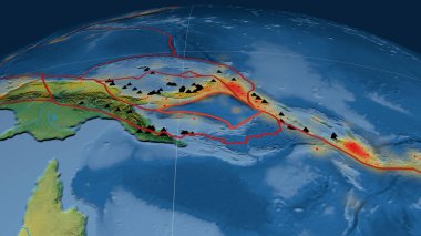 Solomon Denizi 'nin tektonik plakası dünyaya çizilmiş. topografik harita. 3B görüntüleme