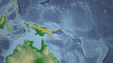 Papua. Mahalle - dış hatları olmayan uzak perspektif. renk fiziksel haritası