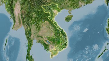 Stereografik projeksiyondaki C uydusundaki Vietnam bölgesi - ışık saçan dış hatlı raster tabakalarının ham bileşimi