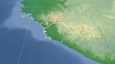 Sierra Leone ve mahallesi. Uzak eğimli perspektif - şekil çizilmiş. renk fiziksel haritası
