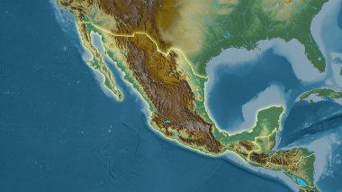 Stereografik projeksiyondaki topografik yardım haritasında Meksika bölgesi - ışık saçan ana hatlı raster tabakalarının ham bileşimi