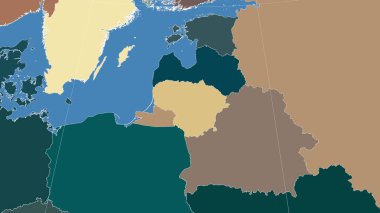 Litvanya ve komşuları. Uzak eğimli perspektif - özet yok. idari bölümlerin renk haritası