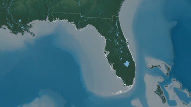 Florida, Birleşik Devletler Eyaleti. Göller ve nehirlerle renkli rahatlama. Ülke alanına göre şekillendirilmiş. 3B görüntüleme
