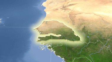 Senegal ve mahallesi. Uzak eğimli perspektif - şekil parlıyordu. uydu resimleri