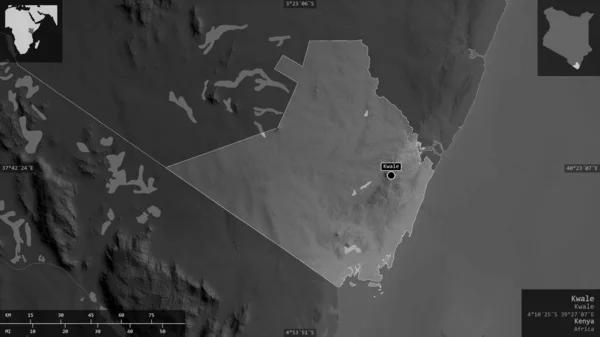 Квейл Округ Кения Карта Масштабе Grayscaled Лаками Риверами Форма Представленная — стоковое фото