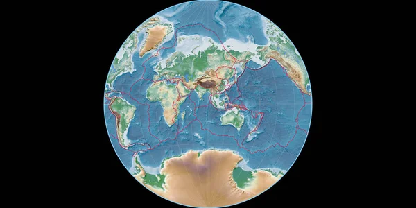 Mapa Świata Projekcji Van Der Grintena Skupiona Wschodniej Długości Geograficznej — Zdjęcie stockowe