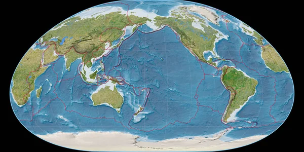 Mapa Del Mundo Proyección Loximuthal Centrado 170 Longitud Oeste Imágenes — Foto de Stock