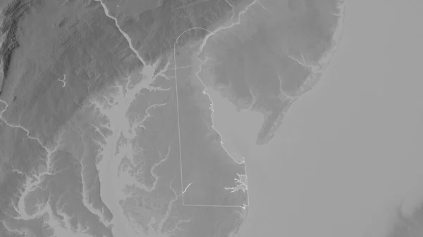 Delaware State United States Grayscaled Map Lakes Rivers Shape Outlined — Stock Photo, Image