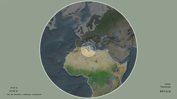 Территория Туниса Отмечена Кругом Крупномасштабной Карте Континента Изолированной Ненасыщенном Фоне — стоковое фото
