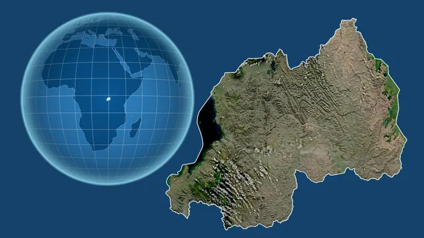 Ruanda Globo Con Forma Del Paese Mappa Ingrandita Con Suo — Foto Stock