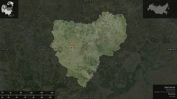 斯摩棱斯克 俄罗斯地区 卫星图像 以信息覆盖的形式呈现在其国家区域上 3D渲染 — 图库照片