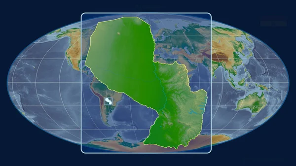 Передбачений Точки Зору Парагваю Контур Перспективними Лініями Глобальній Карті Проекції — стокове фото