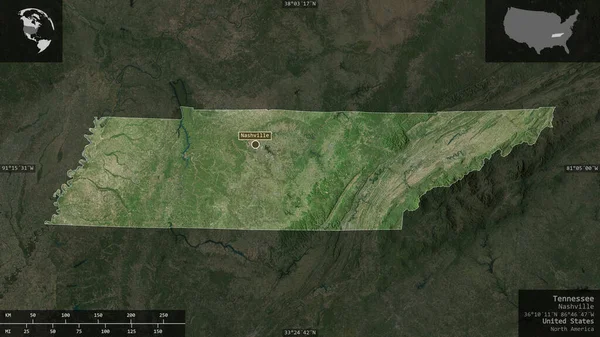 Tennessee Staat Van Verenigde Staten Satellietbeelden Vorm Gepresenteerd Tegen Zijn — Stockfoto