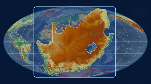 Zoomed View South Africa Outline Perspective Lines Global Map Mollweide — Stock Photo, Image