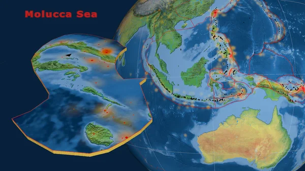 Molukkensee Tektonische Platte Beschrieben Extrudiert Und Gegen Den Globus Präsentiert — Stockfoto