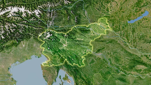 Περιοχή Της Σλοβενίας Στον Δορυφορικό Χάρτη Στην Στερεογραφική Προβολή Ακατέργαστη — Φωτογραφία Αρχείου