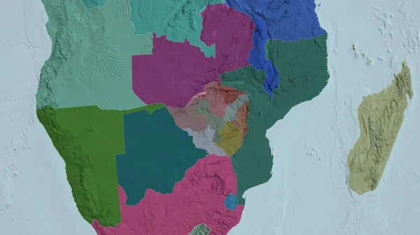 Zimbabwe Powiększył Sąsiedztwo Kolorowa Wyboista Mapa Podziału Administracyjnego Renderowanie — Zdjęcie stockowe