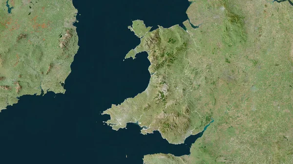 Уэльс Регион Великобритании Спутниковые Снимки Форма Очерченная Против Территории Рендеринг — стоковое фото