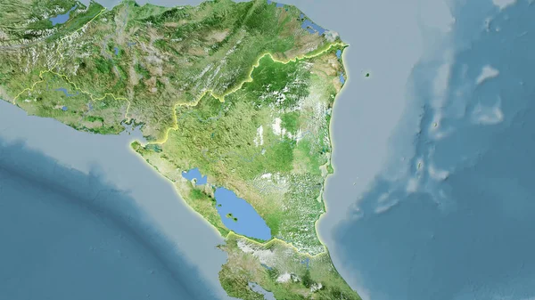 Stereografik Projeksiyondaki Uydusu Üzerinde Nikaragua Alanı Işık Saçan Ana Hatlı — Stok fotoğraf