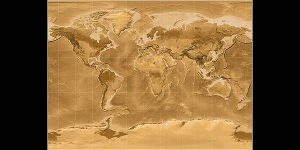 Världskarta Miller Cylindrisk Projektion Centrerad Östlig Longitud Sepia Tonad Höjd — Stockfoto