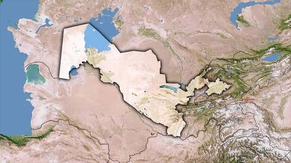 Area Uzbekistan Sulla Mappa Satellitare Nella Proiezione Stereografica Composizione Grezza — Foto Stock