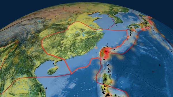 Тектонічна Плита Янцзи Викладена Земній Кулі Топографічна Карта Візуалізація — стокове фото