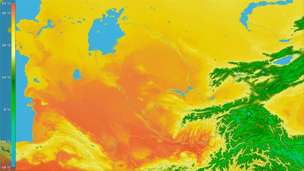 Temperatura Média Quarto Mais Quente Dentro Área Uzbequistão Projeção Estereográfica — Fotografia de Stock