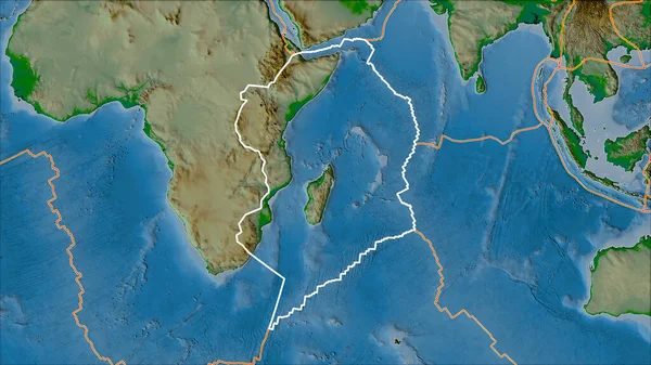 Placa Tectónica Somalí Delineada Bordes Placas Adyacentes Mapa Físico Proyección —  Fotos de Stock