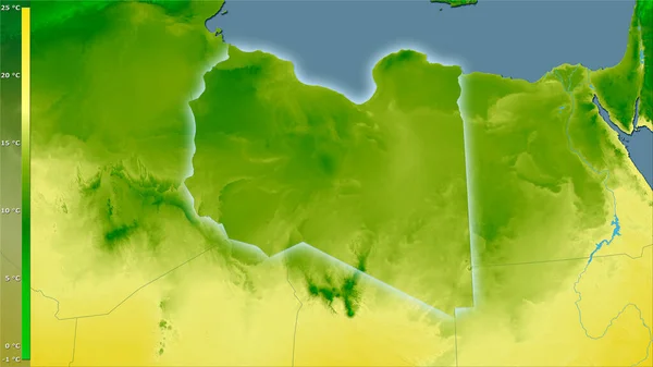 Середня Температура Найхолоднішої Чверті Лівійської Території Стереографічній Проекції Легендою Сира — стокове фото