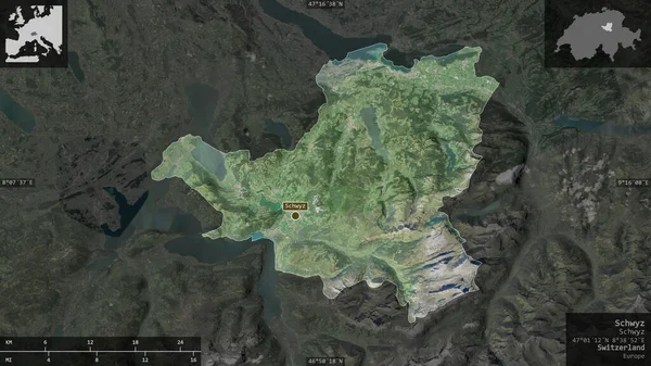 Schwyz Cantão Suíça Imagens Satélite Forma Apresentada Contra Sua Área — Fotografia de Stock