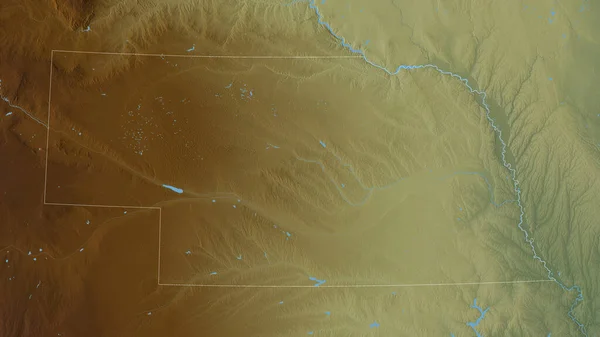 Nebraska Stato Degli Stati Uniti Rilievo Colorato Con Laghi Fiumi — Foto Stock